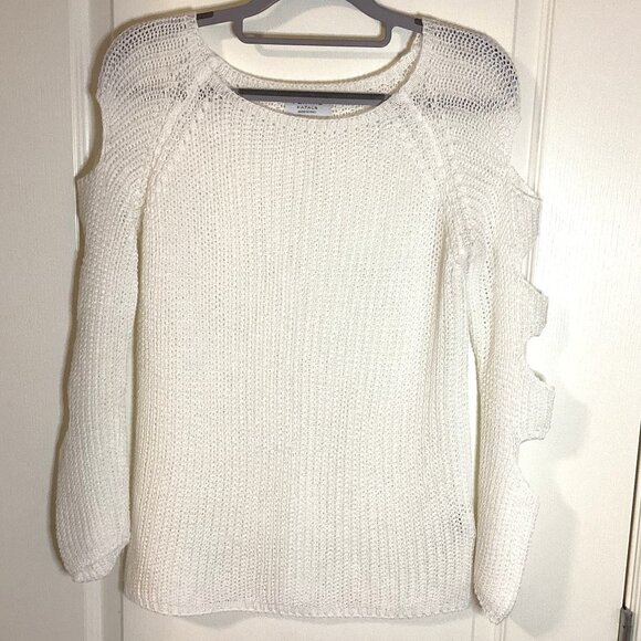 Femme Fatale Women's White Sheer Sweater Cut-Out Sleeves Made in Italy Size S/P - Picture 1 of 7